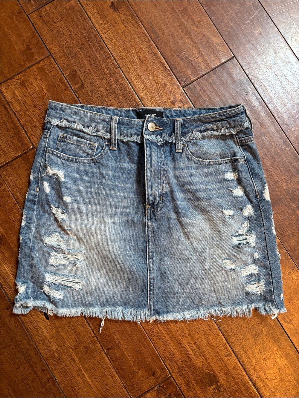 Vervet distressed Denim high rise Skirt - Light Blue M